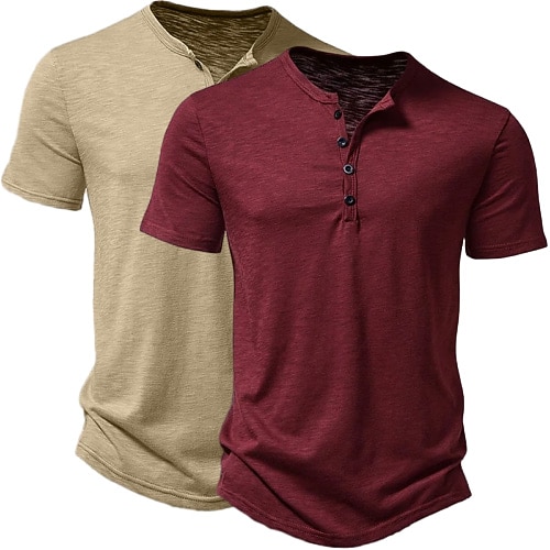 2 Pack Men's T Shirt Henley Shirt Tee Top Short Sleeve Plain Solid Designer Basic Modern Contemporary Buttons Plain Henley Vacation Street Casual Summer Henley T-Shirt