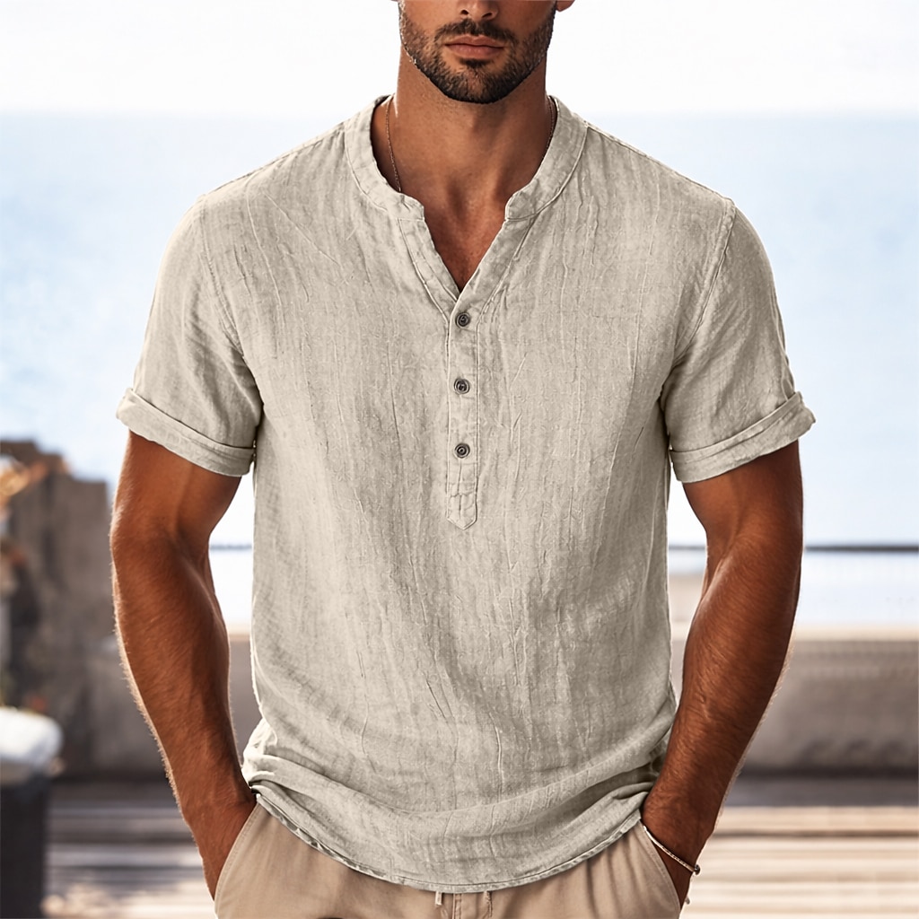 Men's T Shirt Knit Tee Tee Top Short Sleeve Henley Summer Solid Color Fashion Lightweight Basic Plain Casual Vacation Street Black White Gray Top Tee for Men