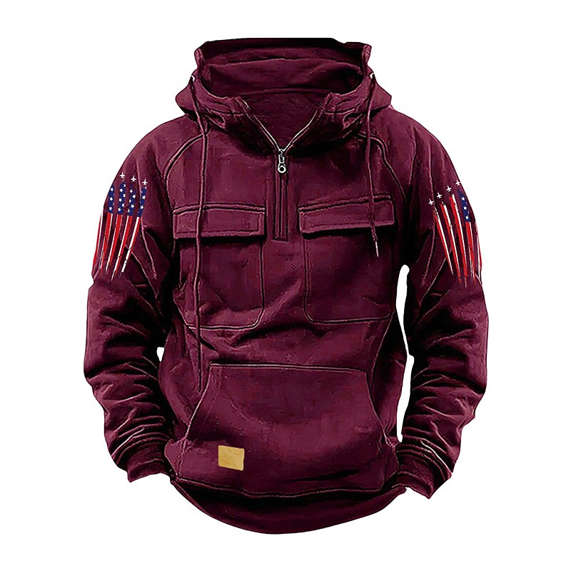 Men's Hoodie Quarter Zip Hoodie Black Pink Wine Blue Green Hooded National Flag Drawstring Pocket Sports & Outdoor Daily Holiday Streetwear Basic Casual Spring Fall Clothing Apparel Hoodies