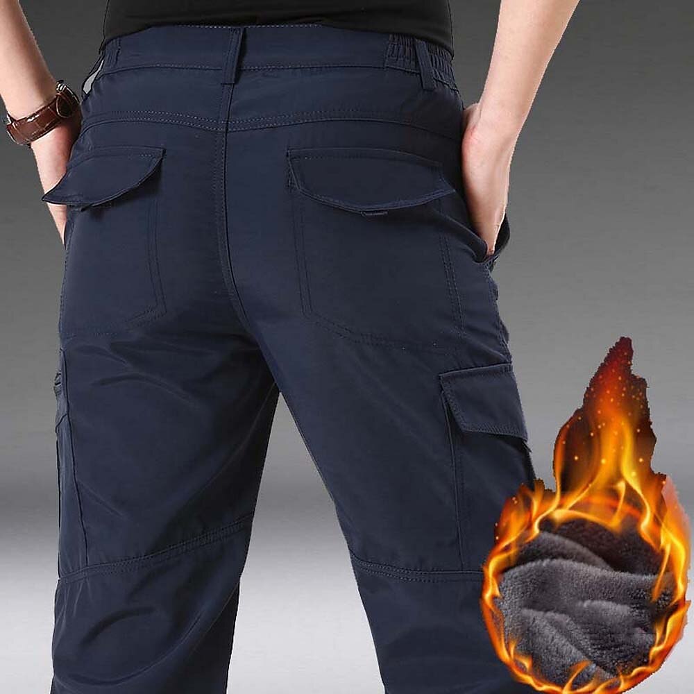 Men's Hiking Pants Trousers Fleece Lined Pants Softshell Pants Military Winter Outdoor Thermal Warm Windproof Multi Pockets Sweat wicking Pants / Trousers Bottoms Elastic Waist Zipper Pocket Black