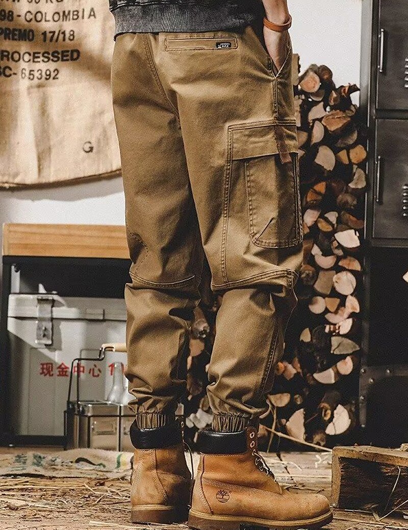Men's Cargo Pants Cargo Trousers Techwear Pocket Drawstring Elastic Waist Plain Comfort Breathable Outdoor Daily Going out Cotton Blend Fashion Casual Black Khaki