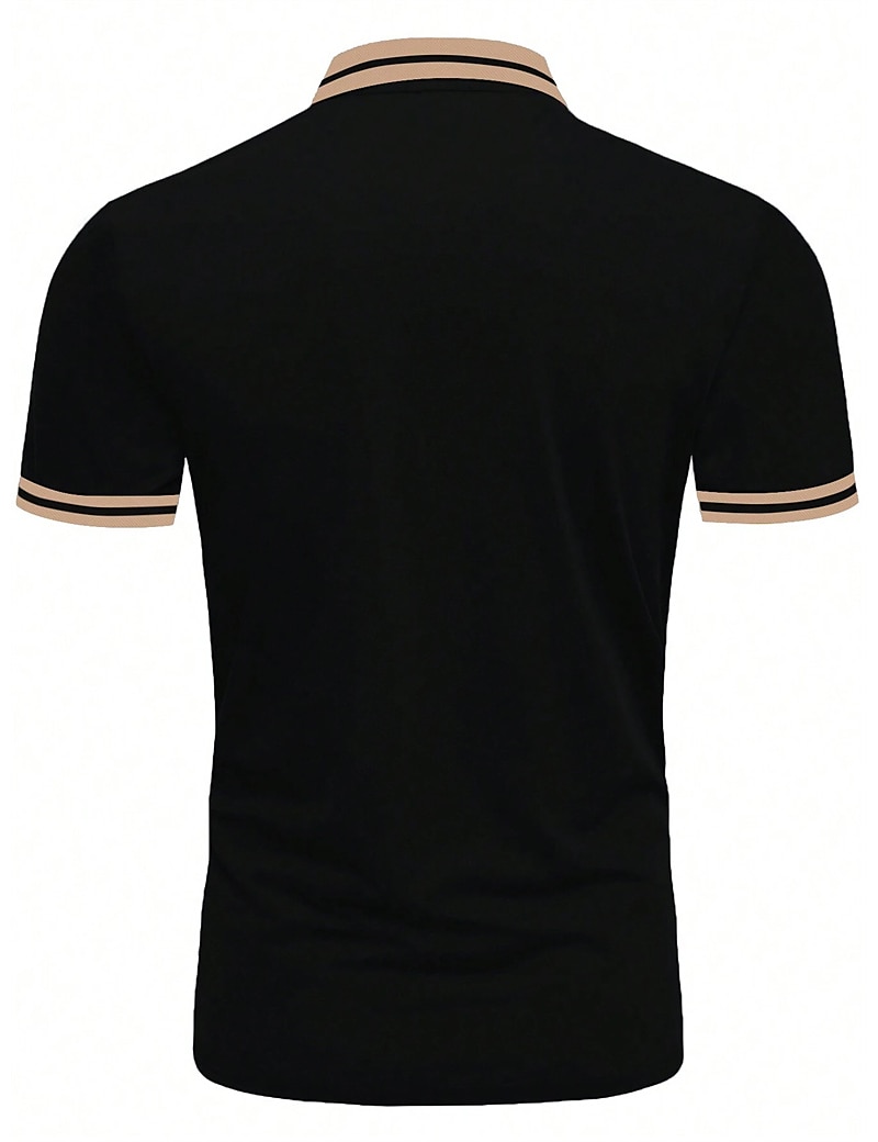 Men's Button Up Casual Holiday Lapel Short Sleeve Fashion Basic Color Block Patchwork Embroidered Summer Regular Fit Polo Shirt