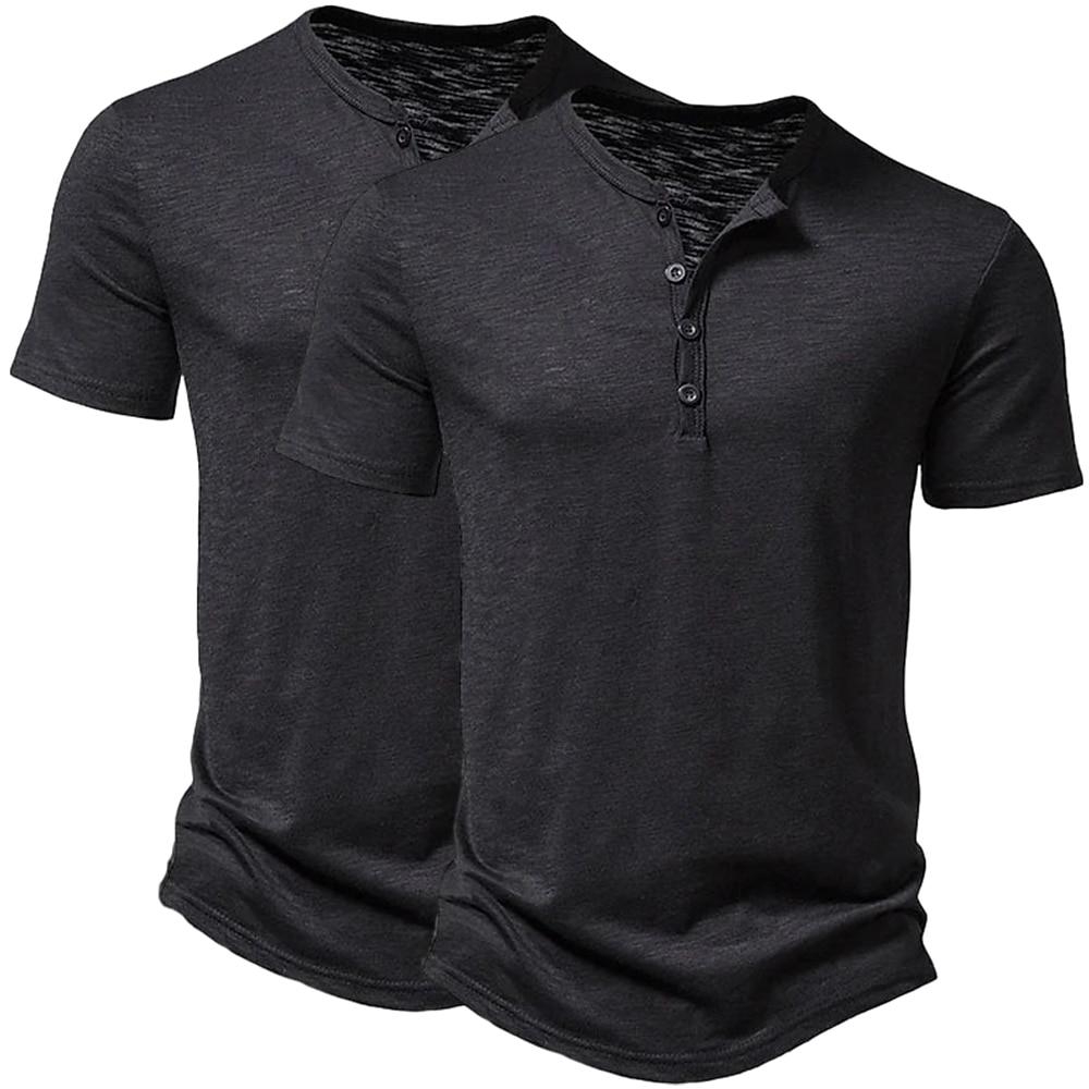 2 Pack Men's T Shirt Henley Shirt Tee Top Short Sleeve Plain Solid Designer Basic Modern Contemporary Buttons Plain Henley Vacation Street Casual Summer Henley T-Shirt