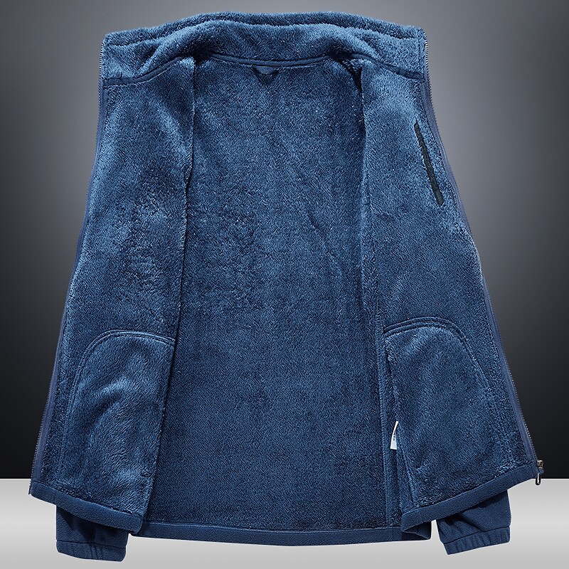 Men's Hiking Fleece Jacket Windbreaker Polar Fleece Winter Outdoor Solid Color Thermal Warm Windproof Lightweight Stand Collar Outerwear Trench Coat Top Single Slider Hunting Fishing Climbing Blue