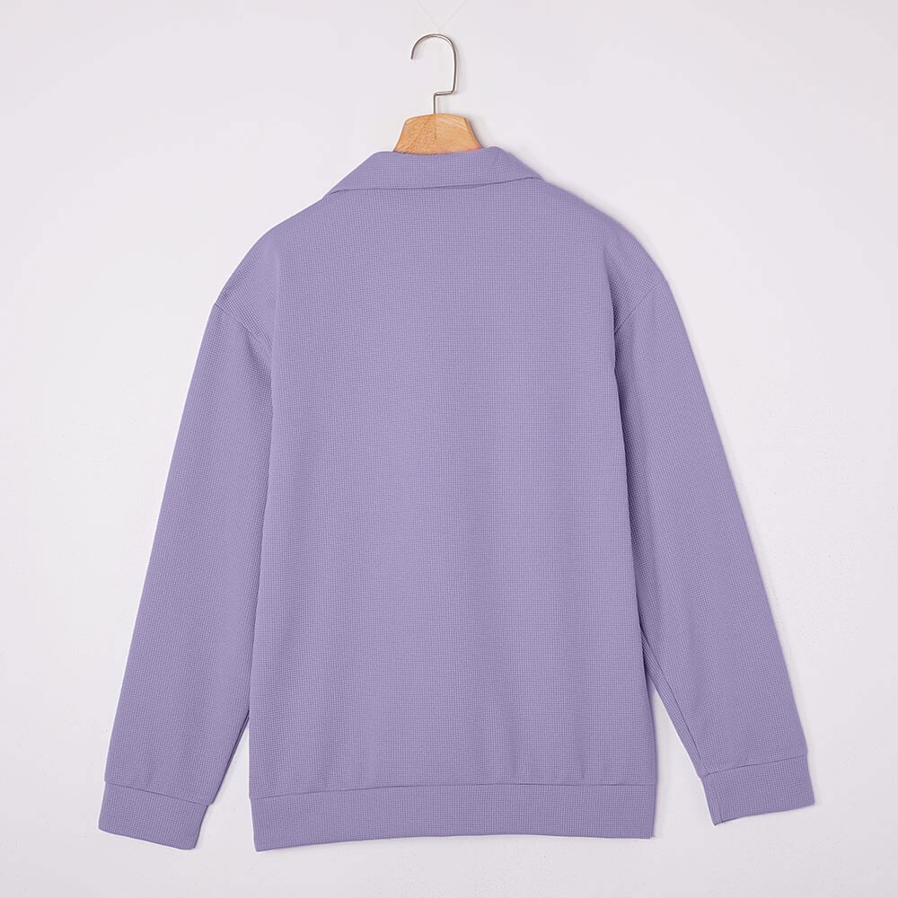 Men's Waffle Polo Shirts Textured Formal Business Ribbed Polo Collar Long Sleeve Fashion Solid Color Buttons Plain Fall Spring &  Fall Loose Fit Black Light Green Green Light Blue Purple Khaki Waffle