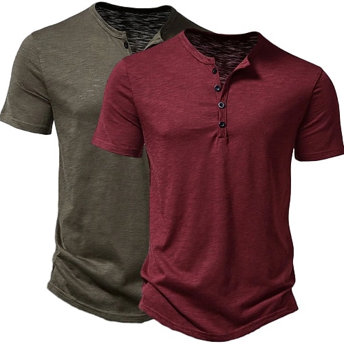2 Pack Men's T Shirt Henley Shirt Tee Top Short Sleeve Plain Solid Designer Basic Modern Contemporary Buttons Plain Henley Vacation Street Casual Summer Henley T-Shirt