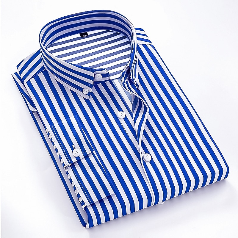 Men's Dress Shirt Striped Shirt Button Down Shirt Collared Shirt Striped Wedding Back to Office Black White Red Navy Blue Long Sleeve Clothing Apparel