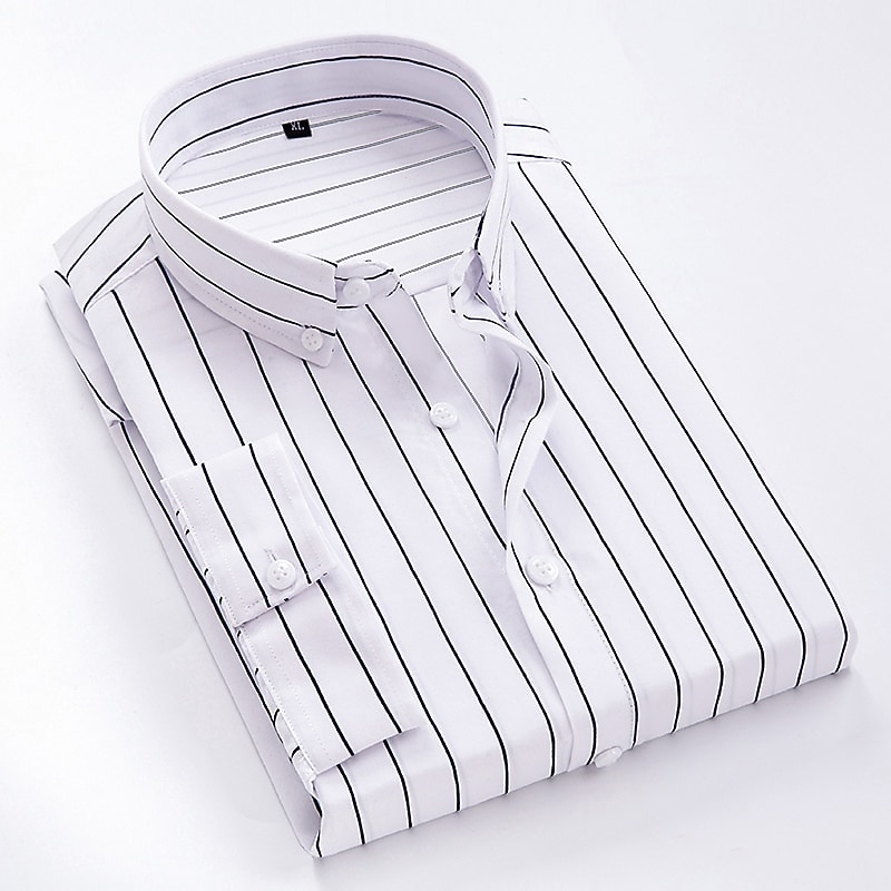 Men's Dress Shirt Striped Shirt Button Down Shirt Collared Shirt Striped Wedding Back to Office Black White Red Navy Blue Long Sleeve Clothing Apparel