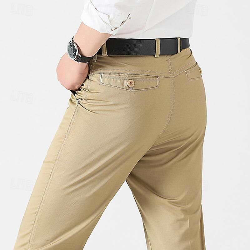 Men's Trousers Chinos Chino Pants Pocket Plain Comfort Breathable Outdoor Daily Going out Fashion Casual Black Khaki
