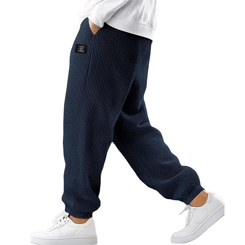 Men's Waffle Sweatpants Joggers Trousers Casual Pants Drawstring Elastic Cuff Solid Color Comfort Full Length Outdoor Daily Streetwear Fashion Chic & Modern Black White Stretchy