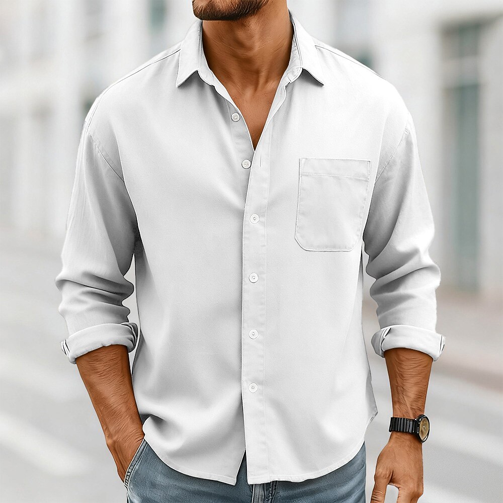 Men's Shirt Casual Shirt Button Up Shirt Black White Pink Red Navy Blue Long Sleeve Plain Lapel Casual Daily Front Pocket Clothing Apparel Elegant Fashion Casual