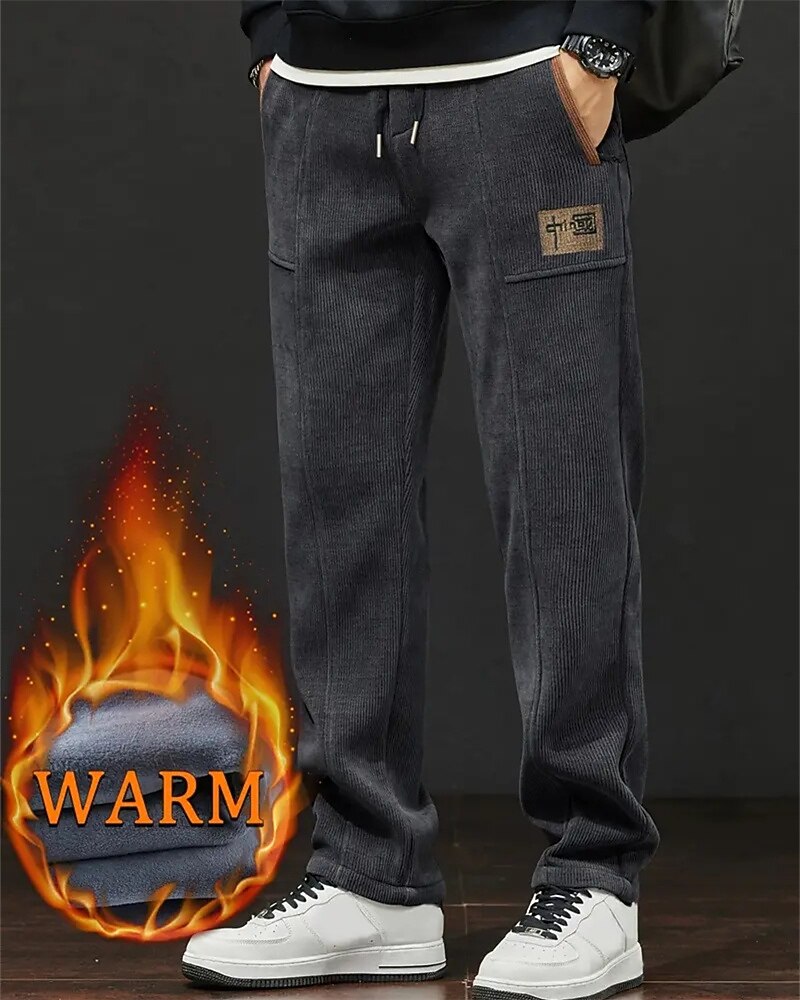 Men's Sweatpants Fleece Pants Corduroy Pants Winter Pants Trousers Drawstring Pocket Elastic Waist Plain Comfort Sports Outdoor Daily Fashion Casual Black Gray Micro-elastic