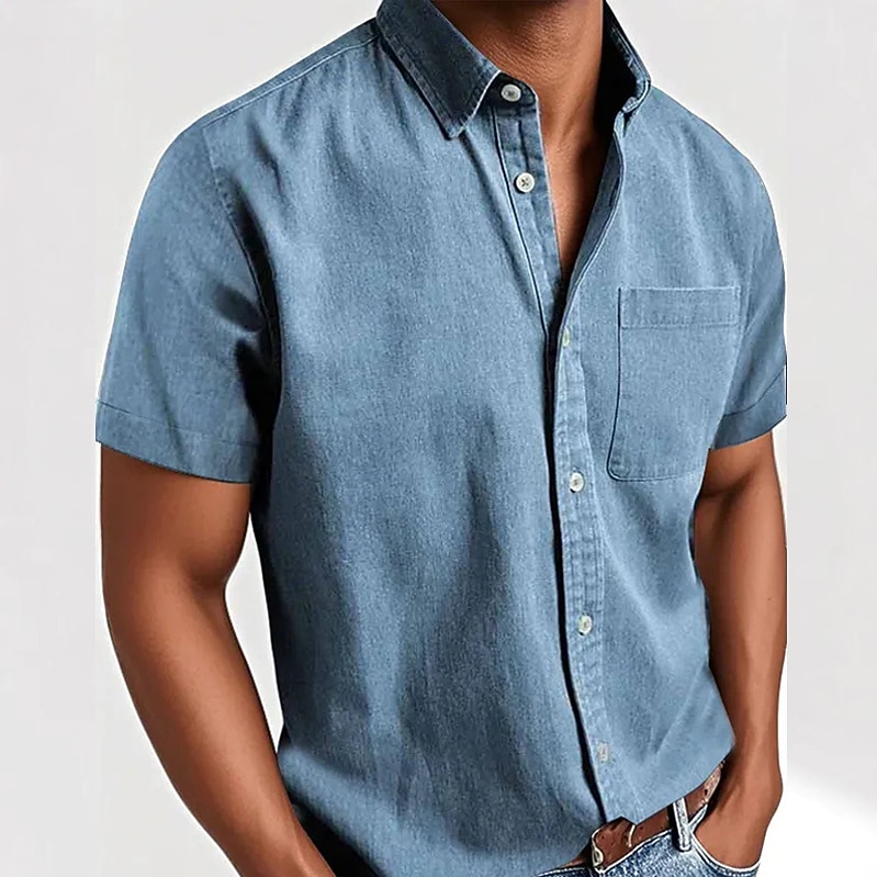 Men's Shirt Casual Shirt Button Up Shirt Black White Pink Red Navy Blue Short Sleeve Plain Lapel Casual Daily Front Pocket Clothing Apparel Elegant Fashion Casual