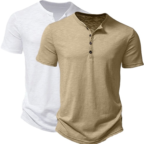 2 Pack Men's T Shirt Henley Shirt Tee Top Short Sleeve Plain Solid Designer Basic Modern Contemporary Buttons Plain Henley Vacation Street Casual Summer Henley T-Shirt