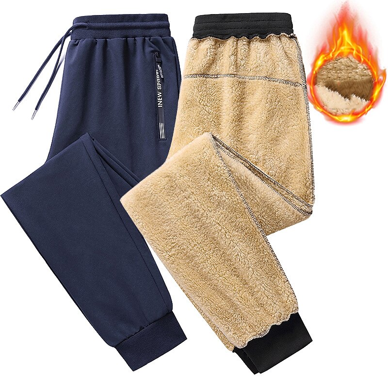Men's Sweatpants Fleece Lined Pants Winter Outdoor Thermal Warm Windproof Breathable Lightweight Bottoms Thickened beam mouth black Thickened straight black Fishing Climbing Camping / Hiking / Caving