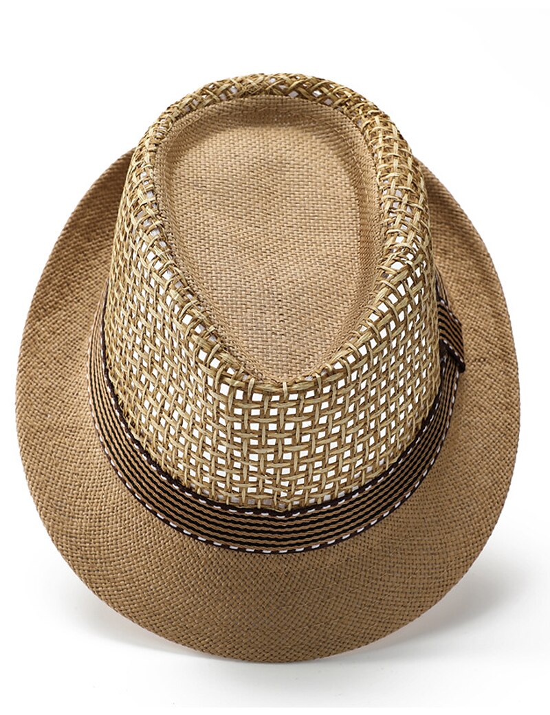 Unisex Boho Straw Hat Men Sun Hat Tape Decor Hollow Out Safari Hat Gambler Hat Khaki Licorice Mesh Stylish Casual Outdoor Holiday Going out Plain Sunscreen