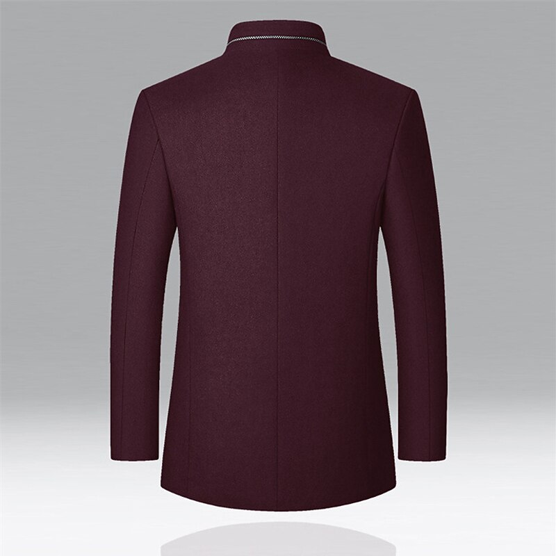 Men's Peacoat Trench Coat Vacation Daily Fall Winter Windproof Outerwear Clothing Apparel Fashion Classic Plain Pocket Stand Collar Single Breasted