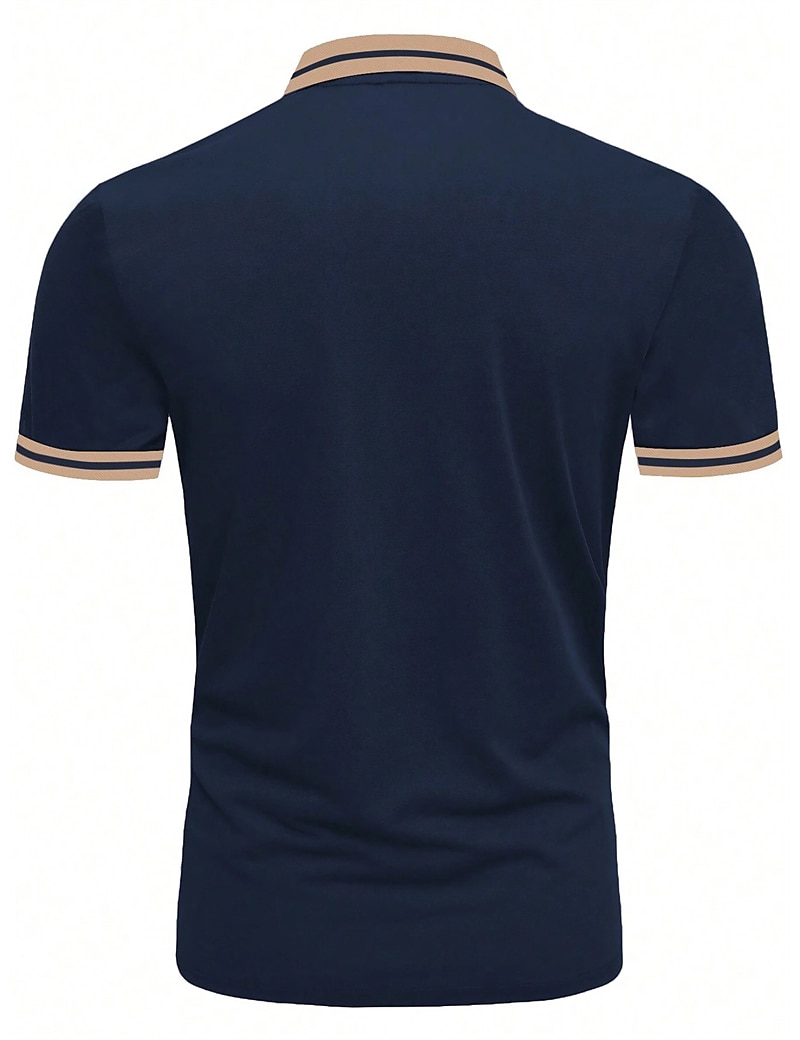 Men's Button Up Casual Holiday Lapel Short Sleeve Fashion Basic Color Block Patchwork Embroidered Summer Regular Fit Polo Shirt