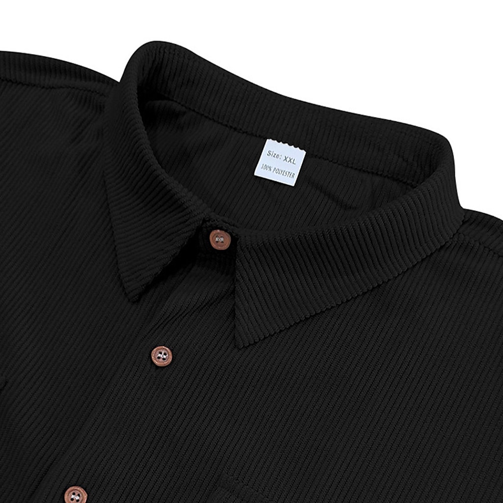 Men's Shirt Casual Shirt Corduroy Shirt Button Up Shirt Black White Yellow Navy Blue Brown Short Sleeve Plain Textured Shirt Collar Casual Daily Front Pocket Clothing Apparel Elegant Fashion Casual