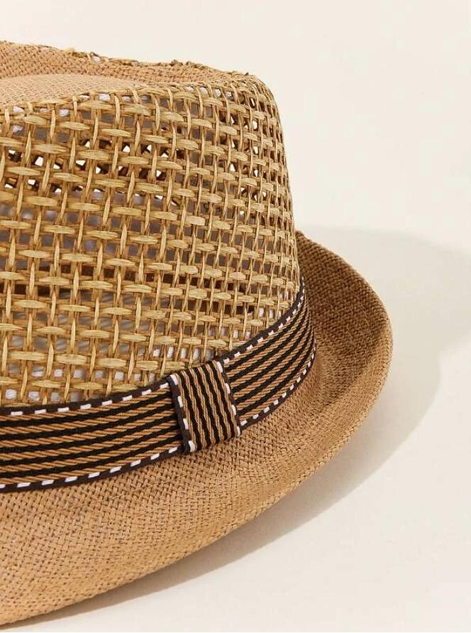 Unisex Boho Straw Hat Men Sun Hat Tape Decor Hollow Out Safari Hat Gambler Hat Khaki Licorice Mesh Stylish Casual Outdoor Holiday Going out Plain Sunscreen