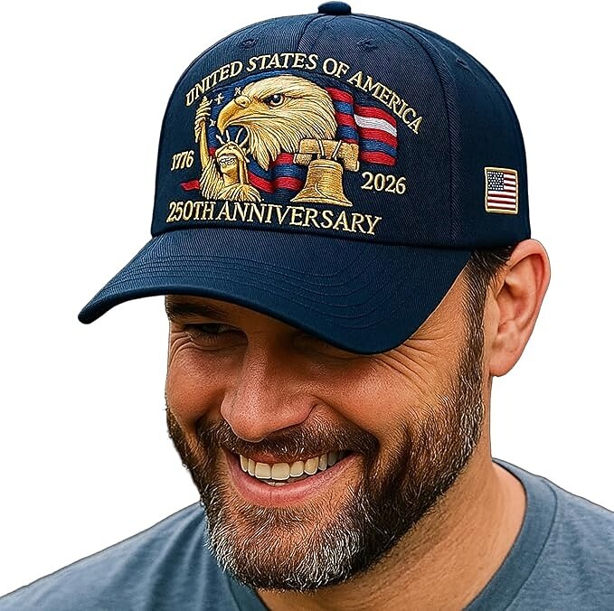 United States 250th Anniversary Cap Embroidered Patriotic Hat, Independence Day Celebration, USA Flag Design, Perfect Patriotic Gift for Men and Women Semiquincentennial