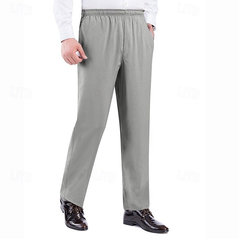 Men's Trousers Casual Pants Pocket Elastic Waist Solid Color Comfort Breathable Full Length Daily Stylish Classic Style Black Navy Blue Micro-elastic