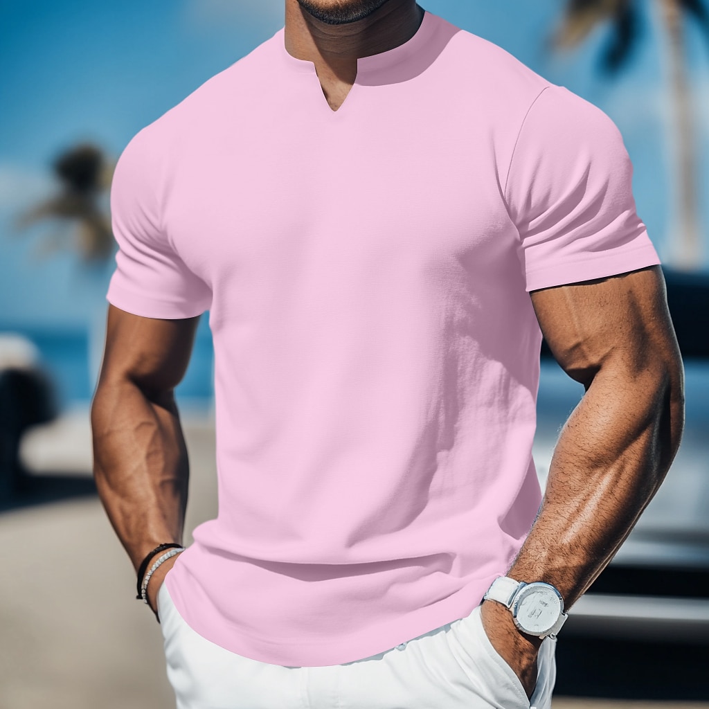 Men's T Shirt Short Sleeve V Neck Summer Plain Fashion Classic Comfortable V Neck Casual Sports Holiday Light Blue Dark Brown Black Top Tee for Men