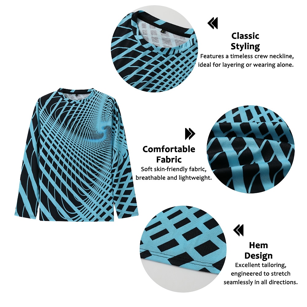 Men's Optical Illusion Graphic Prints T Shirt Long Sleeve T shirt 3D Print Crew Neck Shirt Sports Designer Basic Daily Outdoor Street Blue A B Spring &  Fall Clothing Apparel S M L XL XXL 3XL 4XL