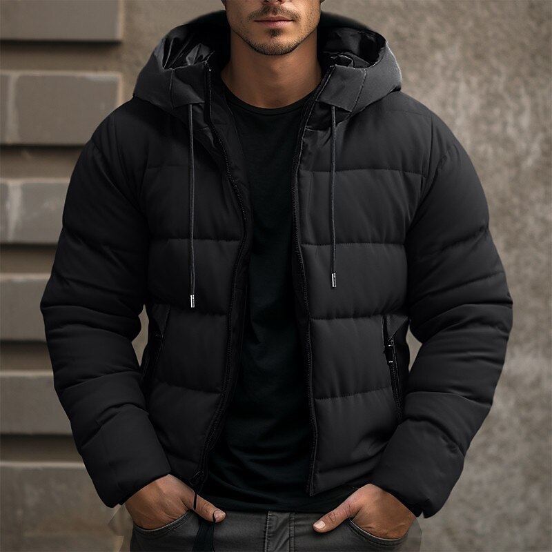 Men's Winter Coat Winter Jacket Puffer Jacket Zipper Pocket Polyster Pocket Outdoor Date Casual Daily Regular Fashion Casual Windproof Warm Winter Plain Black Blue Gray Puffer Jacket