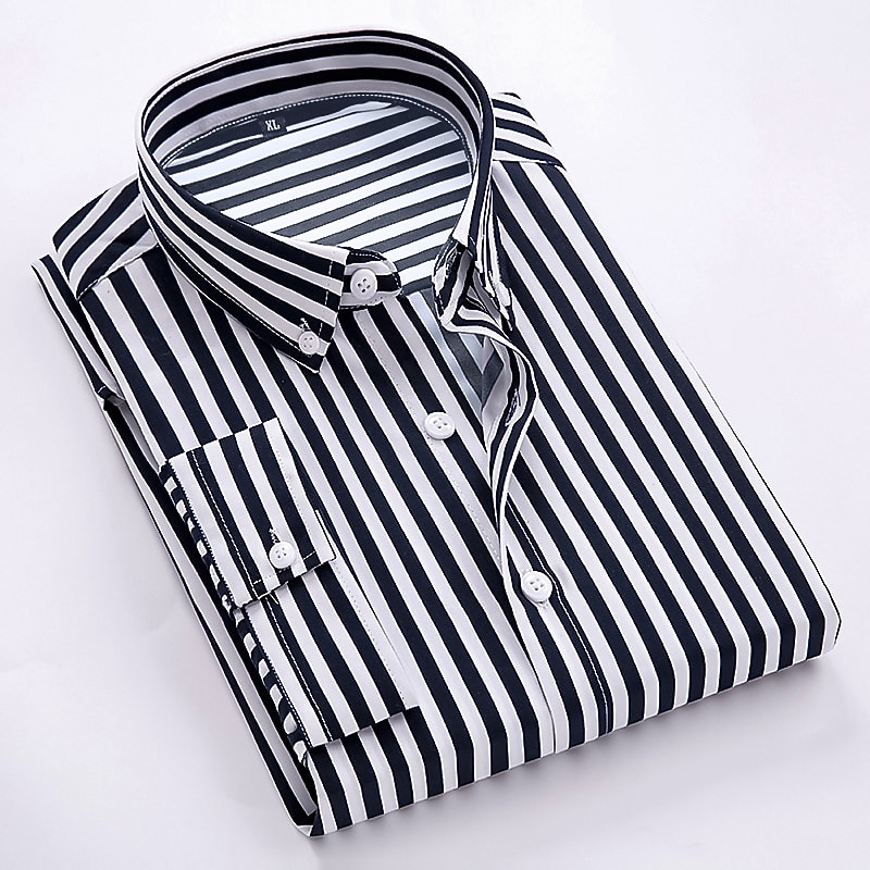 Men's Dress Shirt Striped Shirt Button Down Shirt Collared Shirt Striped Wedding Back to Office Black White Red Navy Blue Long Sleeve Clothing Apparel