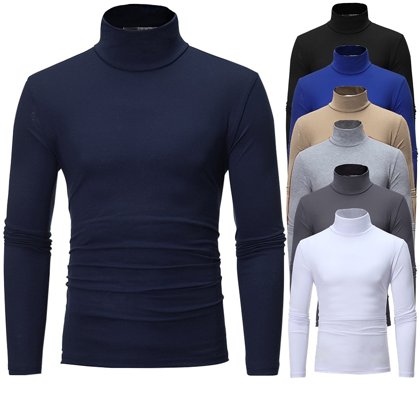 Men's Turtleneck Long Sleeve Plain Rolled collar Outdoor Casual Clothing Apparel Lightweight Classic Casual Slim Fit T-shirt