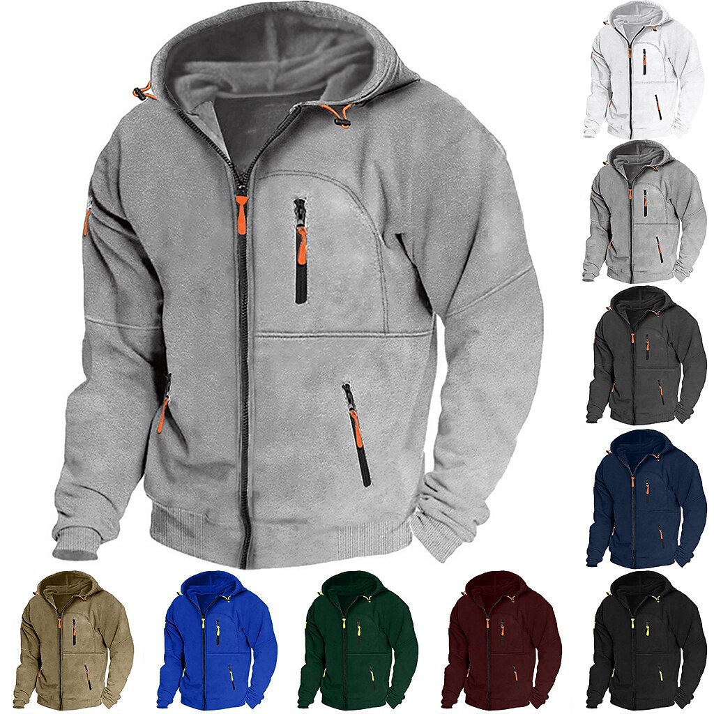 Men's Hoodie Full Zip Hoodie Fleece Hoodie Black White Wine Navy Blue Royal Blue Hooded Plain Zipper Pocket Sports & Outdoor Daily Holiday Streetwear Cool Casual Spring &  Fall Clothing