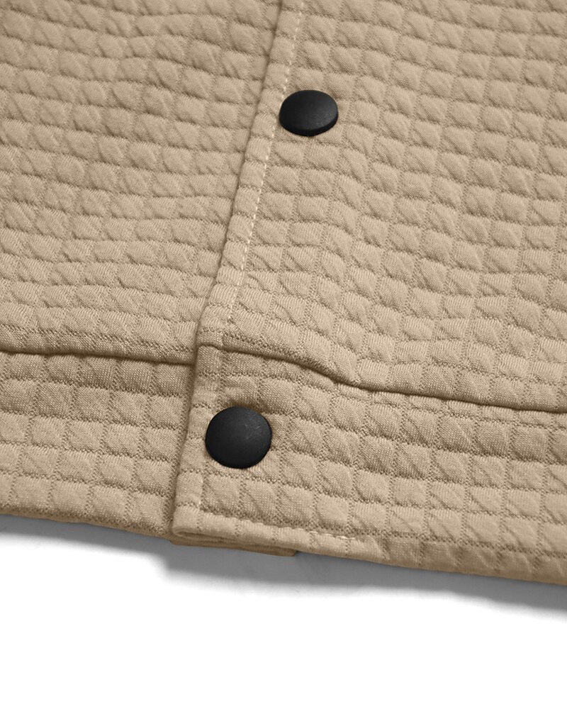 Men's Waffle Jacket Shirt Jacket Casual Jacket Vacation Daily Breathable Jacquard Pocket Spring Fall Plain Fashion Classic Lapel Regular Black White Khaki Army Green Dark Gray Jacket