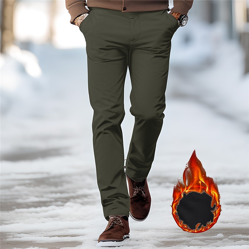 Men's Winter Chinos Casual Front Pocket Plain Comfort Warm Business Daily Holiday Fashion Chic & Modern Fleece Pants