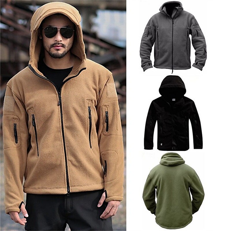 Men's Hoodie Full Zip Hoodie Jacket Outerwear Tactical Hoodie Black Army Green Khaki Gray Hooded Plain Sports & Outdoor Daily Holiday Streetwear Cool Casual Fall & Winter Clothing Apparel Hoodies