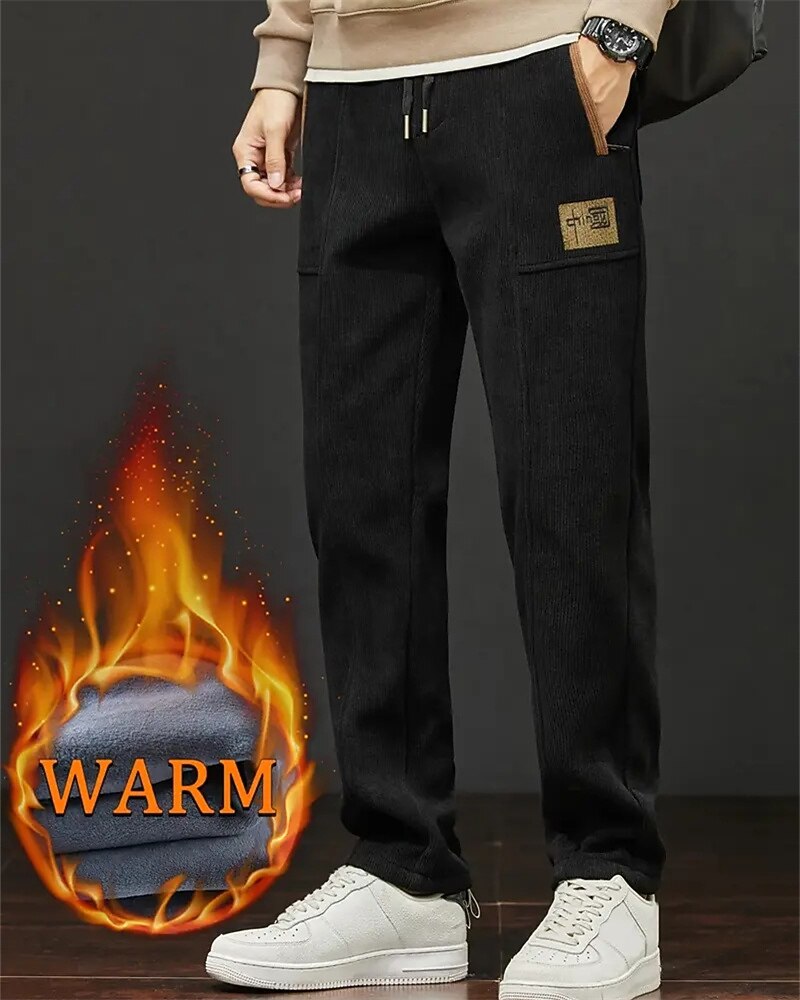 Men's Sweatpants Fleece Pants Corduroy Pants Winter Pants Trousers Drawstring Pocket Elastic Waist Plain Comfort Sports Outdoor Daily Fashion Casual Black Gray Micro-elastic