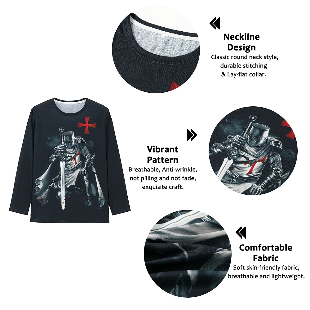 Men's T shirt Tee Distressed T Shirt Graphic Prints American Flag National Flag Crew Neck Khaki + Dark Grey Black White Black / Red Black / Brown 3D Print Outdoor Street Long Sleeve Print Clothing