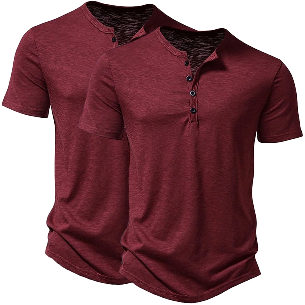 2 Pack Men's T Shirt Henley Shirt Tee Top Short Sleeve Plain Solid Designer Basic Modern Contemporary Buttons Plain Henley Vacation Street Casual Summer Henley T-Shirt