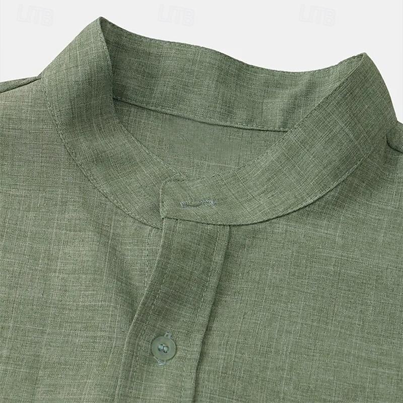 Men's Linen Shirt Casual Shirt Black White Yellow Short Sleeve Plain Henley Spring & Summer Hawaiian Holiday Clothing Apparel Front Pocket