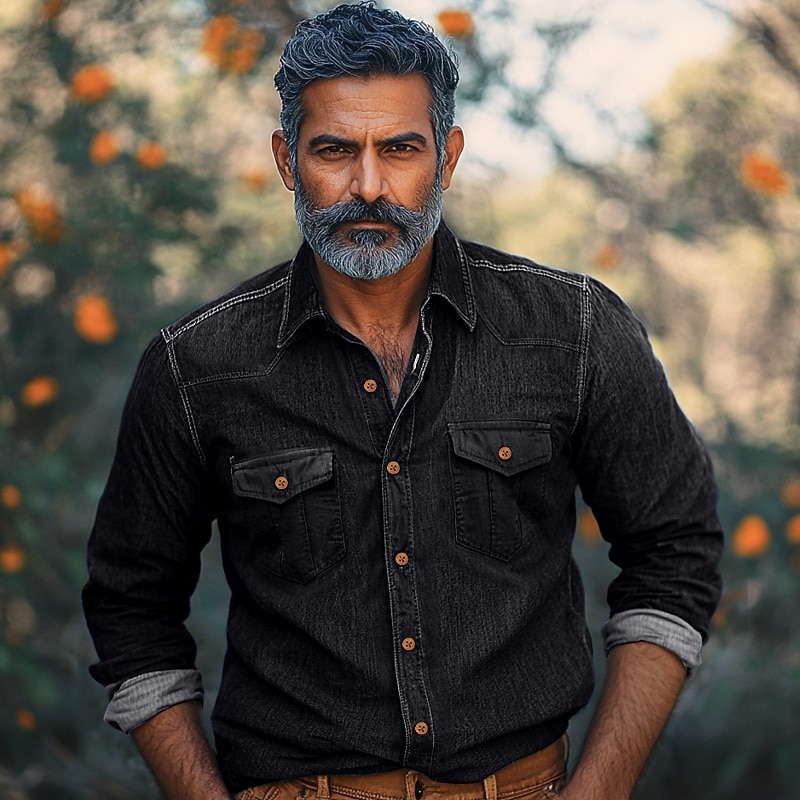 Men's Shirt Chambray Shirt Calico Shirt Casual Shirt Button Up Shirt Denim Shirt Black Navy Blue Blue Light Blue Long Sleeve Plain Collar Vacation Daily Clothing Apparel Fashion Casual