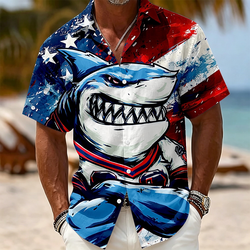 4th of July 2026 250th Men's American US Flag Shirt Summer Shirt Short Sleeve Patriotic Daily Streetwear Summer Spring Turndown 3D Print Button Up Shirts Blue Blue 2# Blue 1# White Red