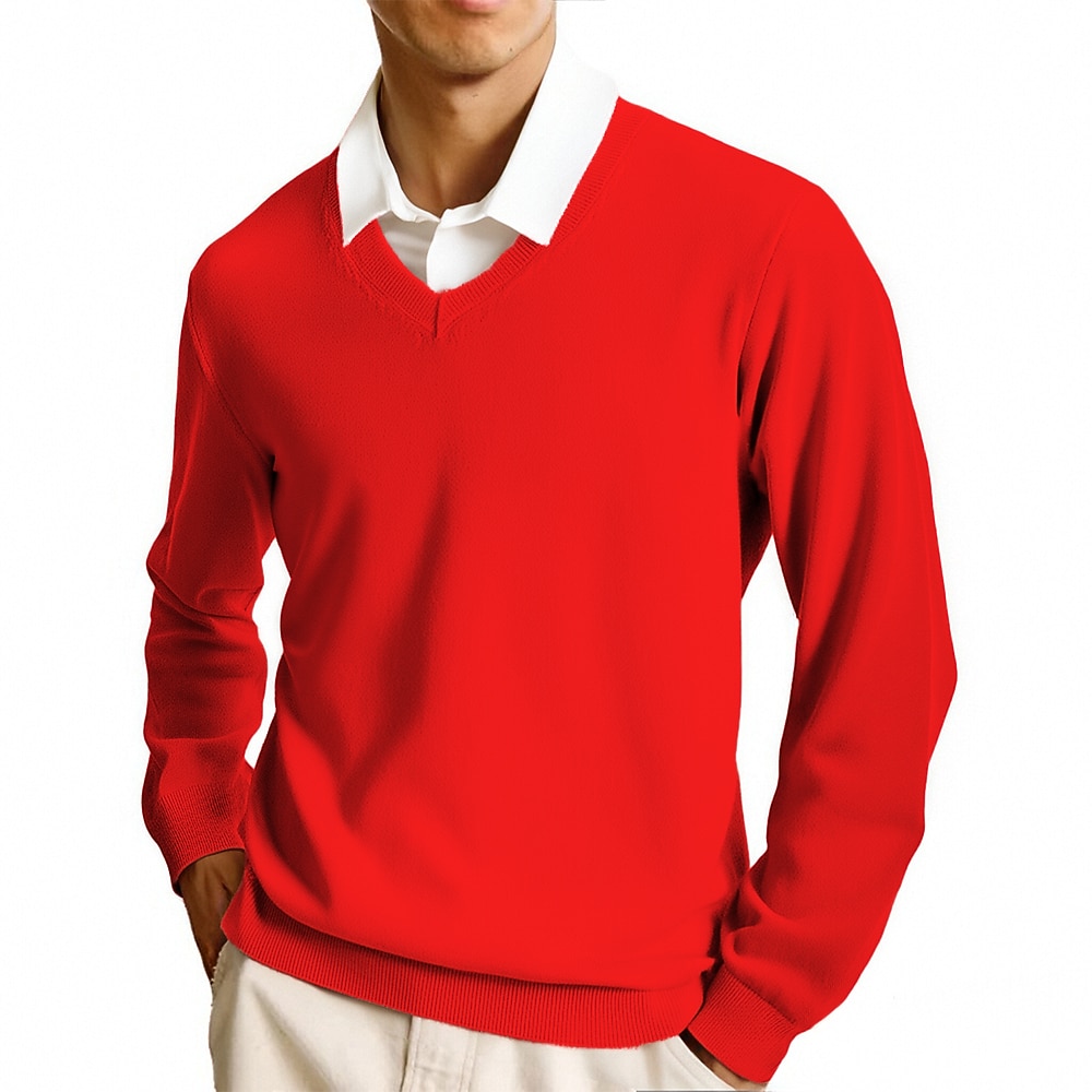 Men's Pullover Sweater Jumper Casual Sweater Knit Sweater Ribbed Knit Regular Tops Knitted Plain V Neck Fashion Casual Vacation Daily Wear Clothing Apparel Fall Winter Camel Wine S M L