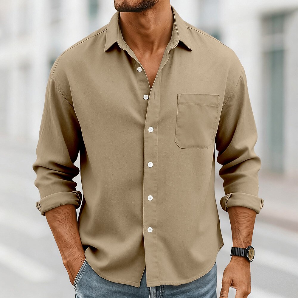 Men's Shirt Casual Shirt Button Up Shirt Black White Pink Red Navy Blue Long Sleeve Plain Lapel Casual Daily Front Pocket Clothing Apparel Elegant Fashion Casual