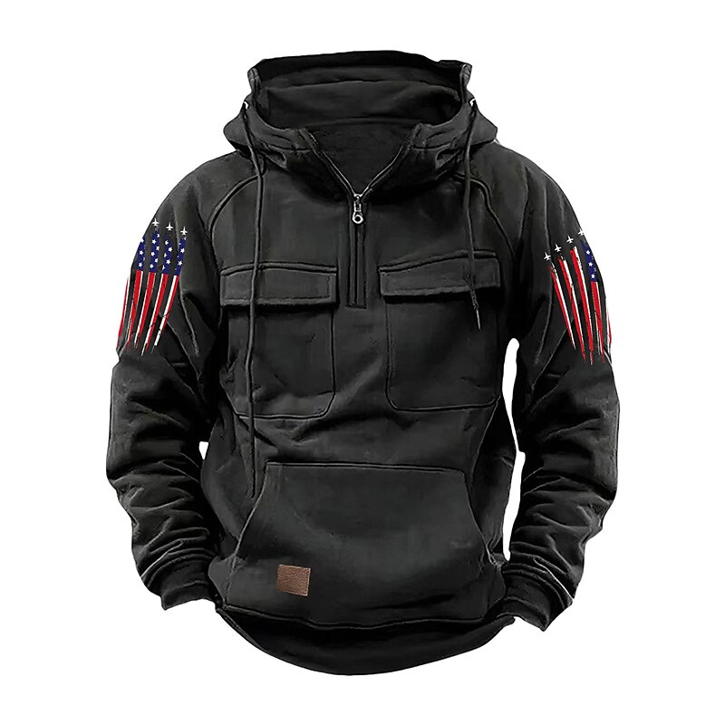 Men's Hoodie Quarter Zip Hoodie Black Pink Wine Blue Green Hooded National Flag Drawstring Pocket Sports & Outdoor Daily Holiday Streetwear Basic Casual Spring Fall Clothing Apparel Hoodies