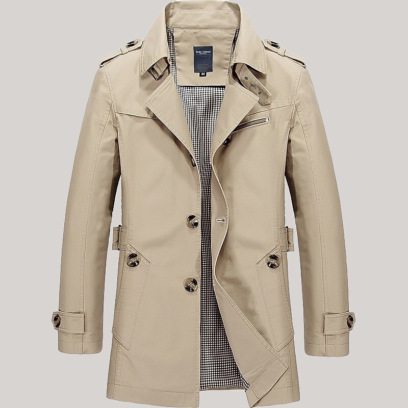 Men's Transition Jacket Trench Coat Going out All Seasons Windbreaker Outerwear Clothing Apparel Solid Colored Button-Down Turndown Single Breasted