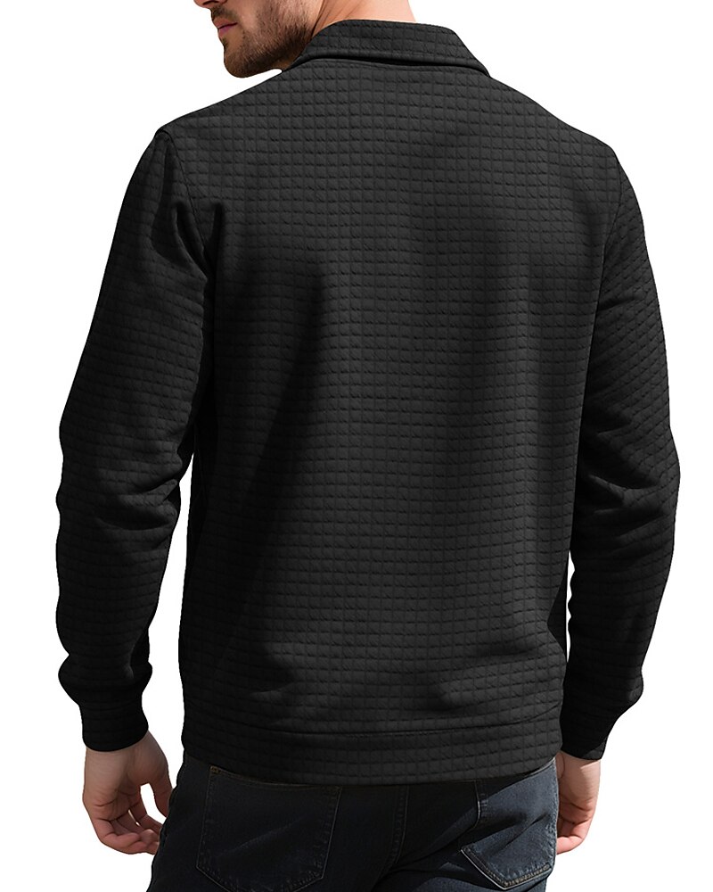 Men's Waffle Jacket Shirt Jacket Casual Jacket Vacation Daily Breathable Jacquard Pocket Spring Fall Plain Fashion Classic Lapel Regular Black White Khaki Army Green Dark Gray Jacket