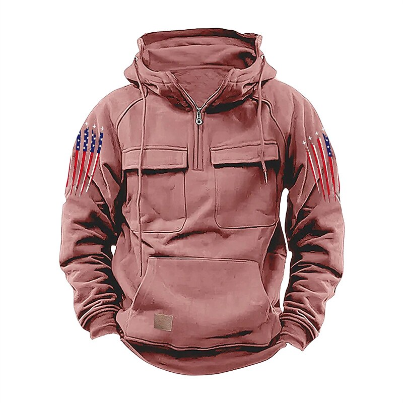 Men's Hoodie Quarter Zip Hoodie Black Pink Wine Blue Green Hooded National Flag Drawstring Pocket Sports & Outdoor Daily Holiday Streetwear Basic Casual Spring Fall Clothing Apparel Hoodies