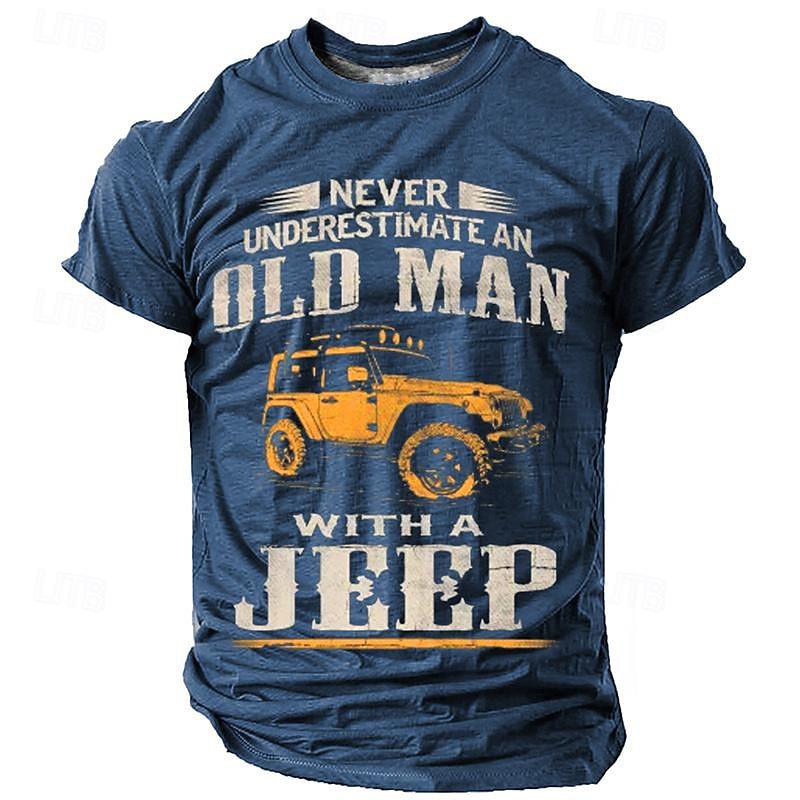 Car Old Man Men's Casual Street Style 3D Print T shirt Tee Sports Outdoor Holiday Going out T shirt Black Blue Brown Short Sleeve Crew Neck Shirt Spring & Summer Clothing Apparel S M L XL 2XL