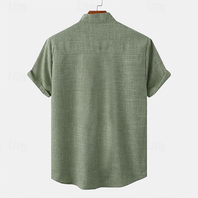 Men's Linen Shirt Casual Shirt Black White Yellow Short Sleeve Plain Henley Spring & Summer Hawaiian Holiday Clothing Apparel Front Pocket