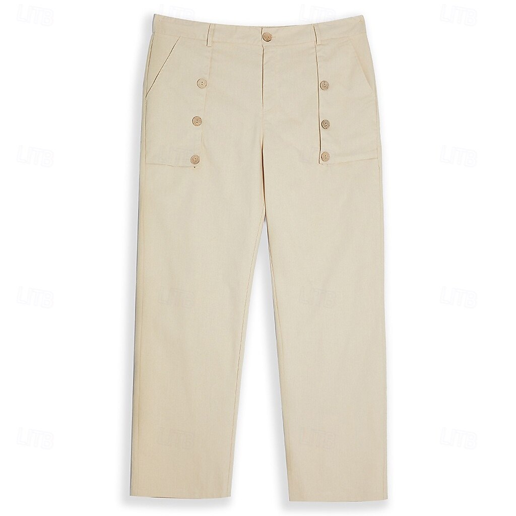 Men's Linen Pants Trousers Summer Pants Button Front Pocket Pleats Plain Comfort Breathable Full Length Casual Daily Holiday Fashion Basic Black White